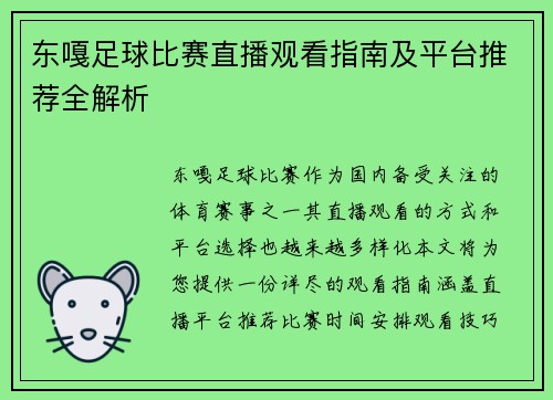 东嘎足球比赛直播观看指南及平台推荐全解析